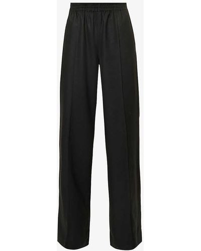 PAIGE Harper Paperbag-waist Wide-leg Mid-rise Woven Trousers - Black