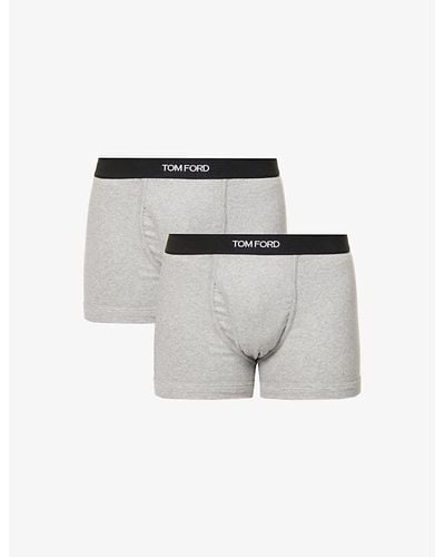 Tom Ford Logo-waistband Stretch-cotton Boxers Pack Of Two - White