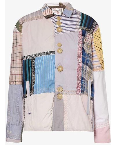 By Walid Roy Contrast-patchwork Boxy-fit Cotton Jacket - White