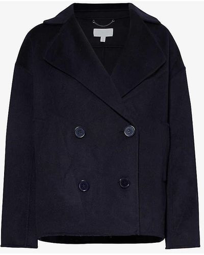 The White Company Wide-collar Double-face Cropped Wool-blend Coat - Blue