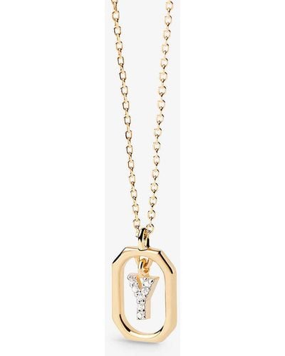 Pdpaola Letter Y Mini 18ct Yellow- Plated Sterling-silver And Zirconia Pendant Necklace - Metallic