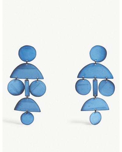 Annie Costello Brown Pom Pom Oxidized Earrings - Blue
