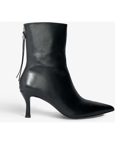 Maje Faymon Logo-charm Heeled Leather Ankle Boots - Black