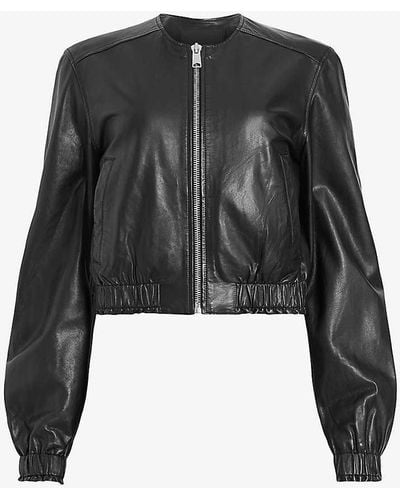 AllSaints Everly Bomber Leather Jacket - Black