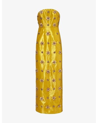 Huishan Zhang Lorena Floral-embellished Woven-blend Maxi Dress - Yellow