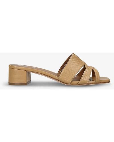 Gina Square-toe Embossed-leather Sandals - Natural