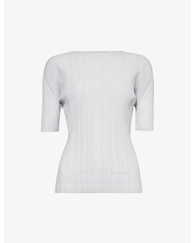 Pleats Please Issey Miyake Pleated Round-neck Knitted Top - White