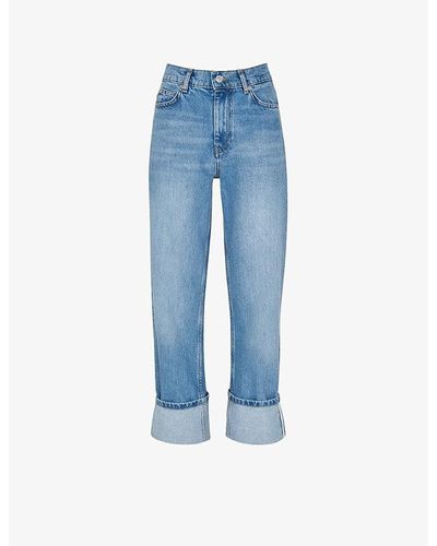Whistles Authentic Alba Upturned-hem Straight High-rise Regular-fit Organic-denim Jeans - Blue