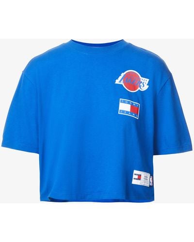 Tommy Hilfiger Nba Logo-graphic Cropped Cotton-jersey T-shirt - Blue