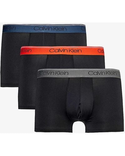 Calvin Klein Branded-waistband Low-rise Branded-waistband Mid-rise Pack Of Three Stretch Recycled-polyester Trunks X - Multicolour
