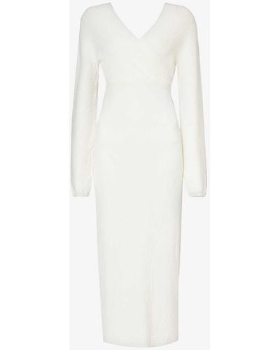 Amy Lynn V-neck Rib-knitted Midi Dress - White
