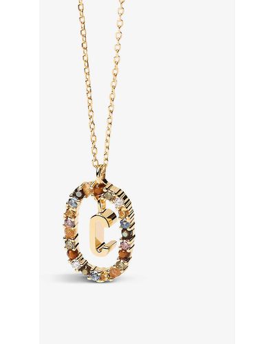 Pdpaola Initial C 18ct Yellow -plated Sterling-silver And Semi-precious Stones Pendant Necklace - Metallic