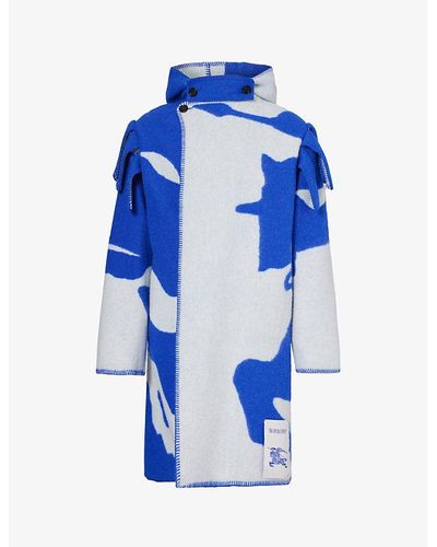 Burberry Equestrian Graphic-print Wool Cape - Blue