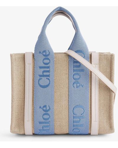 Chloé Woody Canvas And Leather Shoulder Bag - Blue