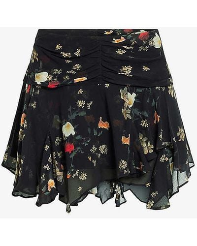 AllSaints Erica Kora Floral-print High-rise Woven Mini Skirt - Black
