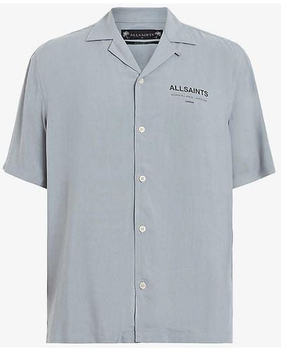 AllSaints Vivid Logo-print Relaxed-fit Woven Shirt - Blue
