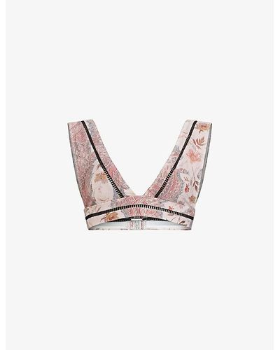 AllSaints Gorah Floral-print Bikini Top X - Pink