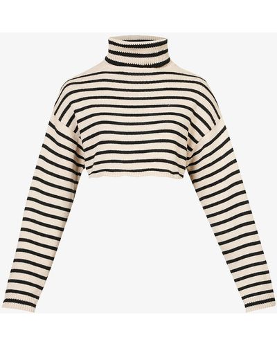 Frankie Shop Athina Striped Cropped Knitted Top - White