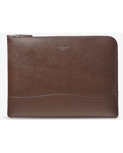 Aspinal of London City Logo-embossed Leather Folio - Brown