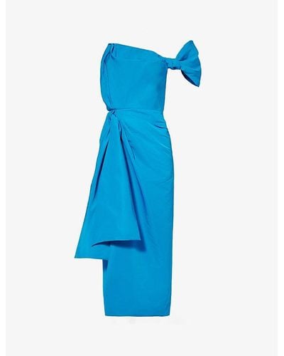 Alexander McQueen Bow-embellished Slim-fit Woven Midi Dress - Blue