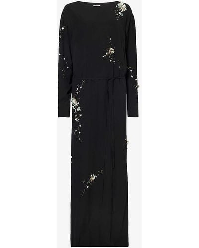 Dries Van Noten Floral Bead-embellished Relaxed-fit Woven Maxi Dress - Black