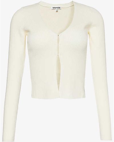 Reformation Kaitlyn Ribbed Organic-cotton-blend Cardigan - White