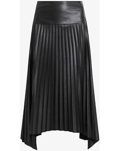 AllSaints Sylvy Pleated Faux-leather Midi Skirt - Black