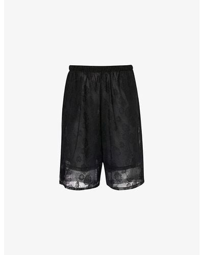 Conner Ives Lace-overlay Relaxed-fit Woven Shorts - Black