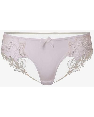 Agent Provocateur Lindie Mid-rise Embroidered Floral Mesh Briefs - Natural