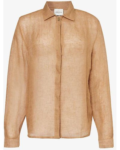 LeKasha Semi-sheer Spread-collar Linen Shirt - Natural