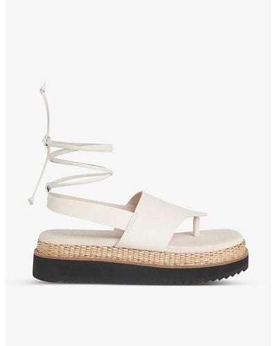 Whistles Lia Raffia Leather Platform Sandals - White