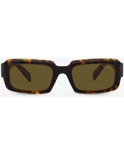 Prada Pr 27zs Branded-arm Rectangle-frame Tortoiseshell Acetate Sunglasses - Green