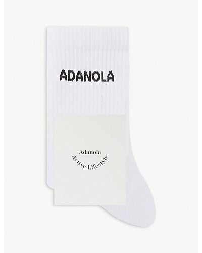 ADANOLA Logo-print Ribbed Cotton-blend Socks - White