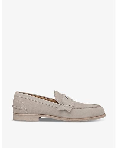 Christian Louboutin Penny Crosta Brand-tab Suede Loafers - Gray