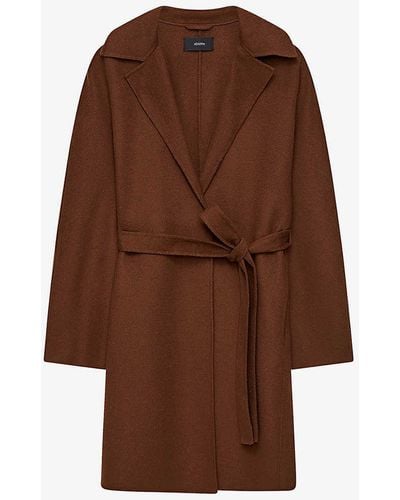 JOSEPH Cranwood Belted Wool And Silk Blend Coat - Brown