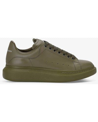 Alexander McQueen Mono Show Brand-foiled Leather Low-top Trainers - Green