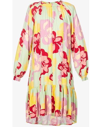 Benetton Floral-print Relaxed-fit Woven Midi Dress - Multicolor