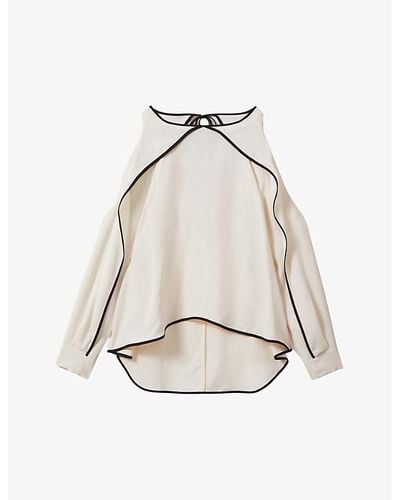 Reiss Daria Cold-shoulder Cut-out Stretch-woven Blouse - Natural