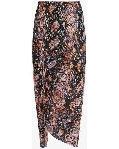 AllSaints Nora Tahoe Snake-print Stretch-woven Midi Skirt - Brown
