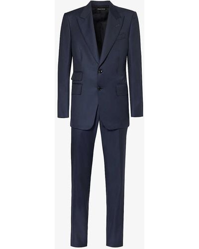 Tom Ford Shelton-fit Single-breasted Sharkskin Wool Suit - Blue