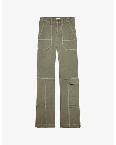 Zadig & Voltaire Pepper Contrast-pipping Wide-leg Mid-rise Cotton-twill Pants - Green