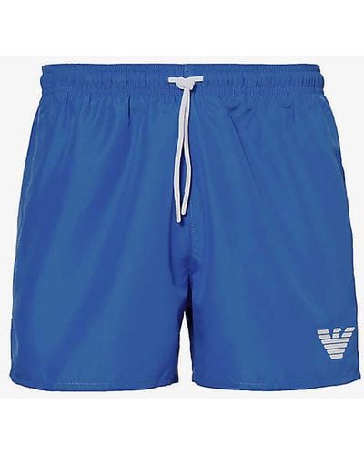 Emporio Armani Brand-embroidered Drawstring Swim Shorts - Blue