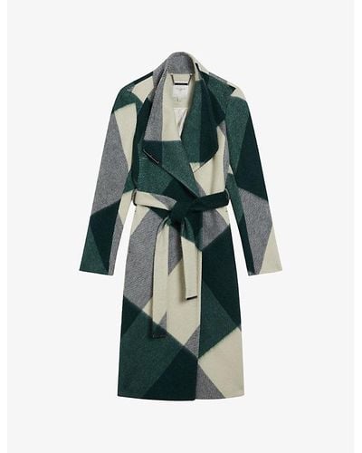 Ted Baker Checked Wool-blend Coat - Green