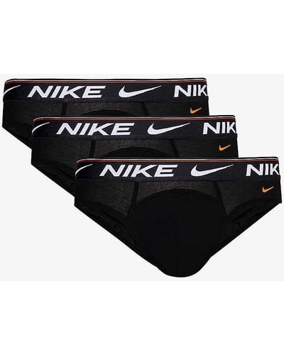 Nike Logo-waistband Pack Of Three Stretch-recycled Polyester Briefs X - Black