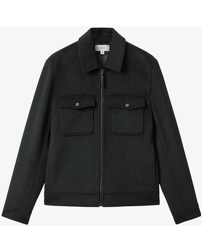 Reiss Periode Patch-pocket Wool-blend Jacket - Black