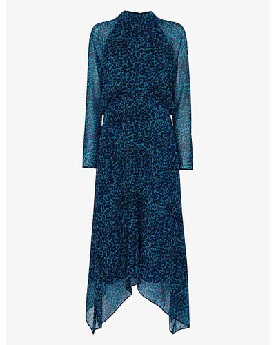Whistles Carlotta Leopard-print Recycled-polyester Midi Dress - Blue