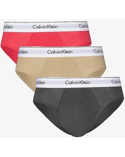 Calvin Klein Branded-waistband Pack Of Three Stretch-cotton Brief - Pink