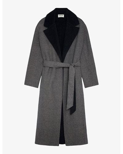 Zadig & Voltaire Meli Contrast-collar Wool-blend Coat - Black