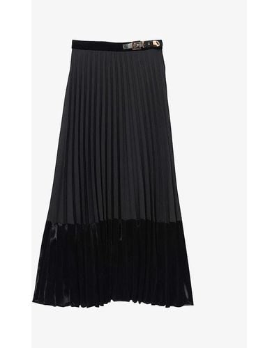 Sandro Pleated Velvet Skirt - Black
