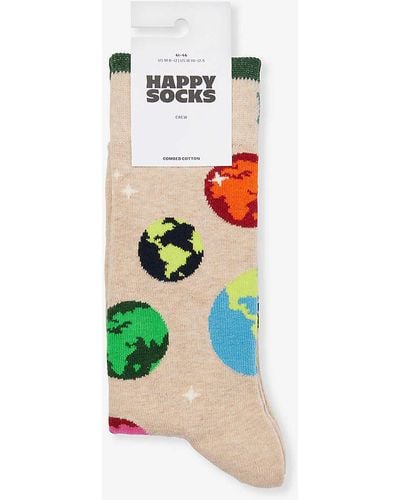 Happy Socks Planet Earth Cotton-blend Socks - White